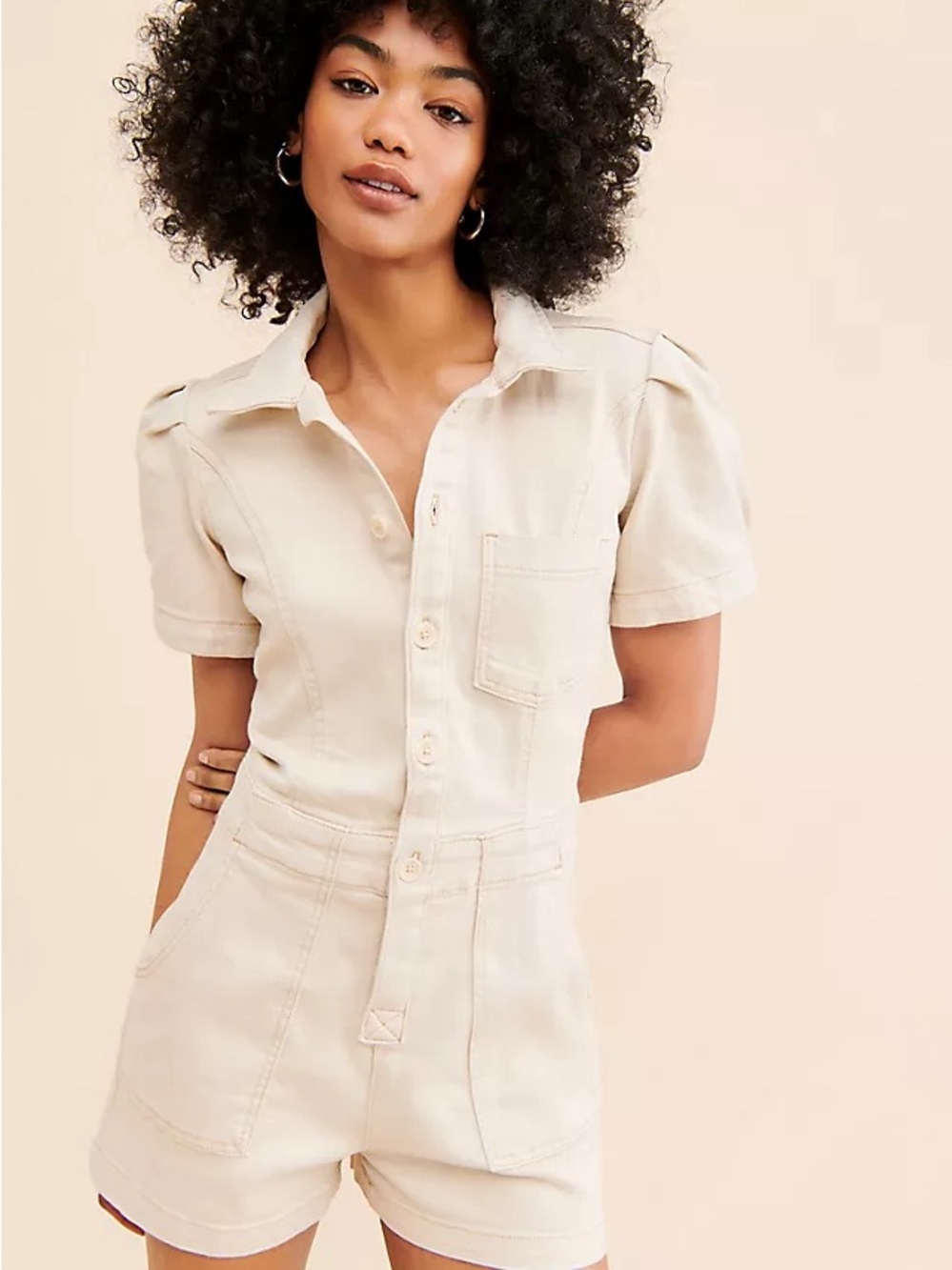 New Anthropologie Pilcro the kit utility denim off white romper size 0